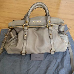 Miu Miu Vitello Lux Bow Satchel in Light Taupe
